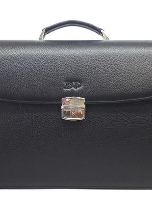 Мужской портфель из натуральной кожи, три отдела. черный кожаный портфель для ноутбука.