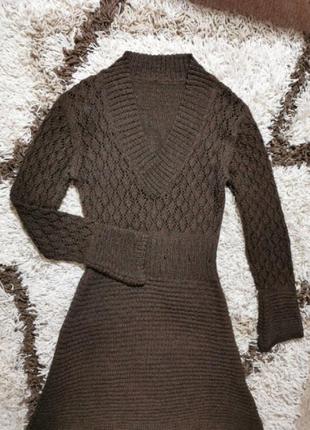 Платье вязаное шоколадного коричневого цвета италия2 фото