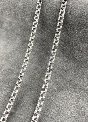 Мужская массивная серебряная цепь, цепочка  плетение плоский бисмарк, 55см, черненая, 925 проба7 фото