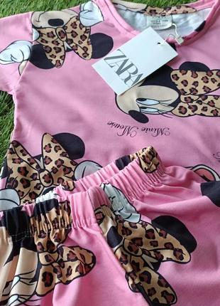 Комплект на девочку футболка и шорты мини маус zara турция размеры 104,110,116