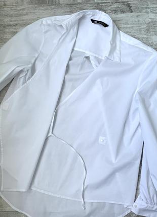 Удлиненная ассиметричная хлопковая рубашка zara на запах свободного кроя8 фото