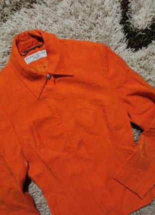 Пиджак, жакет мандаринового оранжевого цвета шерстяной фактурный karen miller6 фото