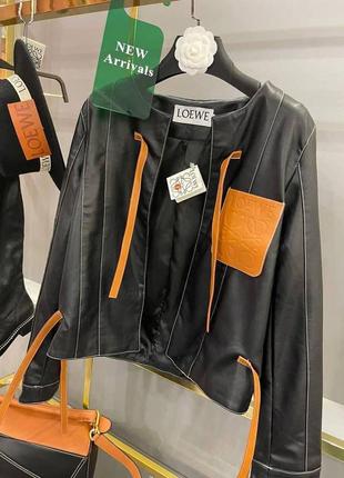 Куртка косуха черная в стиле loewe оранж короткая4 фото