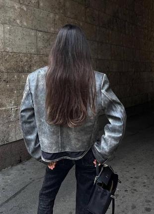 Куртка косуха в стиле jil sander вываренная короткая широкая графит2 фото