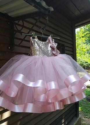Пудровое платье фатиновое розовое для фотосессии новое бальное нарядное на рочек пышное2 фото