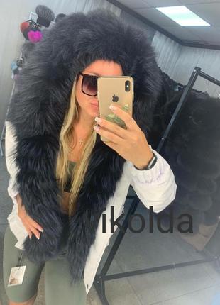 Жіноча зимова куртка бомбер з хутром чорнобурки з 44 по 58 р3 фото