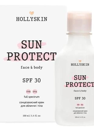 Сонцезахисний крем для обличчя і тіла hollyskin sun protect spf 30, 100 мл