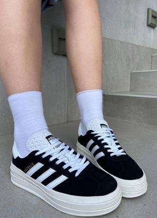 Женские кроссовки adidas gazelle platform black кеды адидас газели1 фото