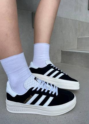 Женские кроссовки adidas gazelle platform black кеды адидас газели2 фото