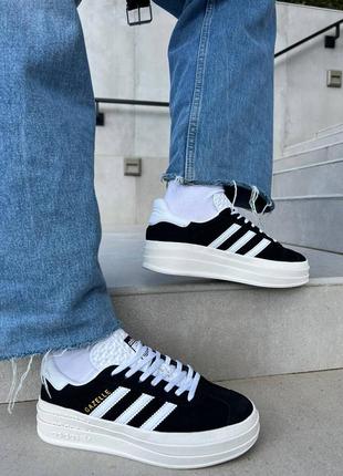 Женские кроссовки adidas gazelle platform black кеды адидас газели5 фото