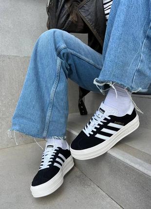 Женские кроссовки adidas gazelle platform black кеды адидас газели8 фото