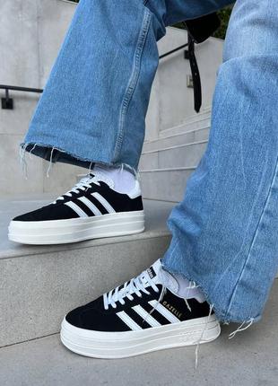 Женские кроссовки adidas gazelle platform black кеды адидас газели9 фото