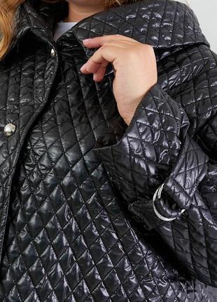 Шикарная удлиненная стёганая курточка куртка с капюшоном большого размера батал черная коричневая зелёная осенняя весенняя теплая пальто пуховик3 фото