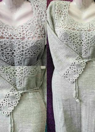 Платье вязаное серое с отделкой ручной работы ,р 58-60 .3 фото