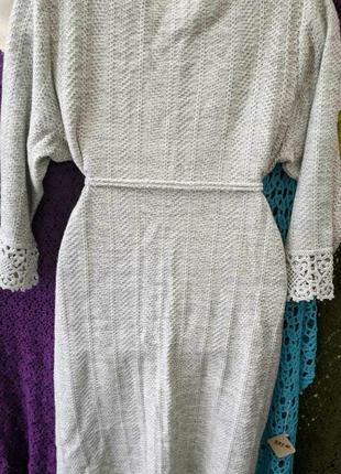 Платье вязаное серое с отделкой ручной работы ,р 58-60 .4 фото