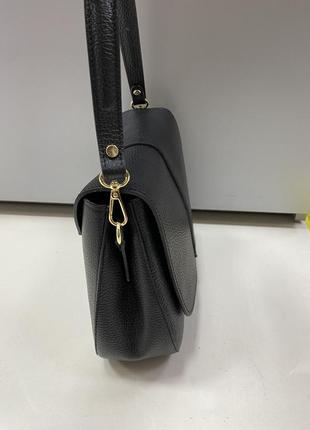 Чёрная кожаная сумка мягкая чёрная сумка женская итальянская сумка через плечо3 фото
