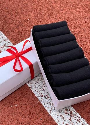 Набір чоловічих коротких шкарпеток 41-45 р 8 пар в коробці із стрічкою літо чорний