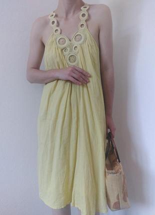 Жовта сукня бавовна плаття вільне плаття коттон сукня лимонна натуральне плаття сарафан бавовна плаття трапеція плаття жатка сукня4 фото