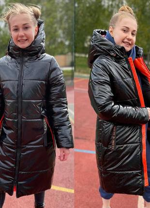 Черное зимнее пальто куртка для девочки "оливия-3д" (140-158р)