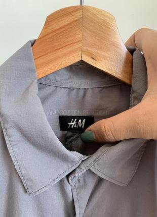 Базовая серая хлопковая рубашка h&amp;m fine cotton stretch10 фото
