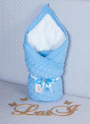 Одеяло-плед "лапушка" (зима) (голубой, вязаное полотно акрил, зима, (90*90), да)