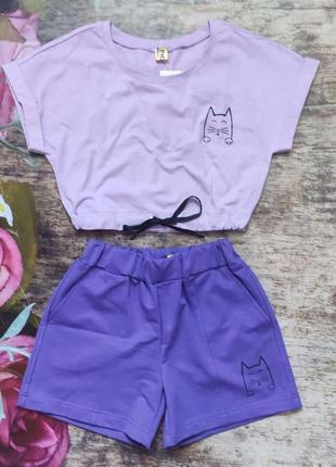 Летний костюм шорты и футболочка в полоску для девочки (128-152р)2 фото