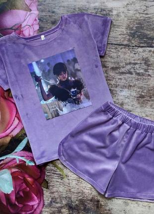 Подростковый домашний комплект 2 в 1, пижама , велюровый комплект венсдей wednesday1 фото