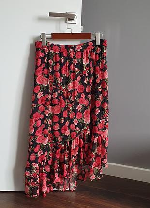 Юбка в цветочный принт stradivarius xaz231447znax l черная с розовым