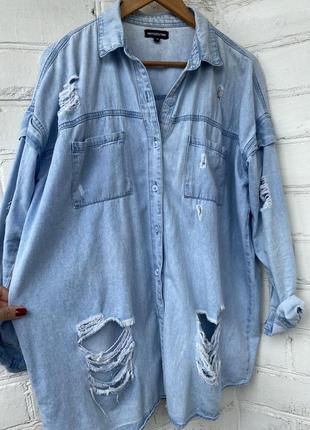 Снижка до 31.07 💫супер крута 🔥🔥джинсовая рубашка в дырки