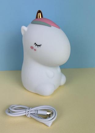 Детский силиконовый ночник светильник в виде эдинорога lovely horse el-543-6, белый