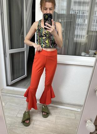 Брюки с рюшами цвета сицилийский апельсин / можно для танцев