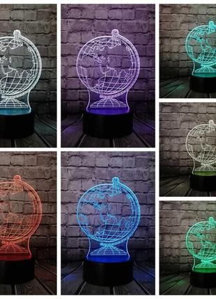 3d светильник-ночник «глобус» 168-a7, 7 цветов