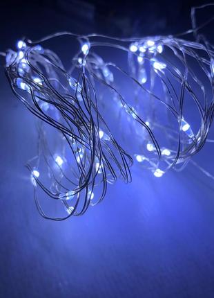 Біла світлодіодна гірлянда роса на батарейках 5м 50 led новорічна дротяна нитка лед білий холодний5 фото