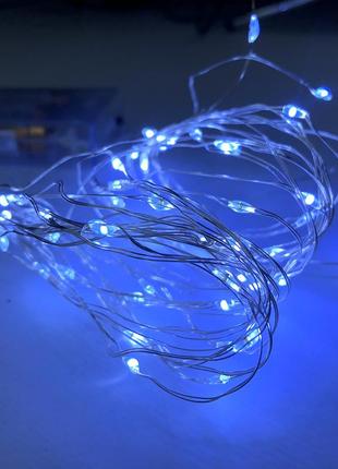 Біла світлодіодна гірлянда роса на батарейках 5м 50 led новорічна дротяна нитка лед білий холодний10 фото