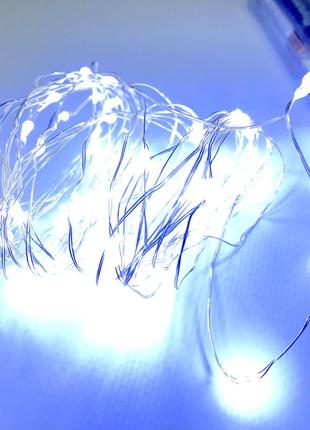 Біла світлодіодна гірлянда роса на батарейках 5м 50 led новорічна дротяна нитка лед білий холодний4 фото