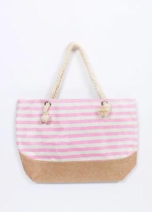 Пляжна жіноча сумка з красивим малюнком оптом і в роздріб рожева смужка