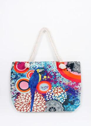 Пляжна жіноча сумка з красивим малюнком оптом і в роздріб папуга1 фото
