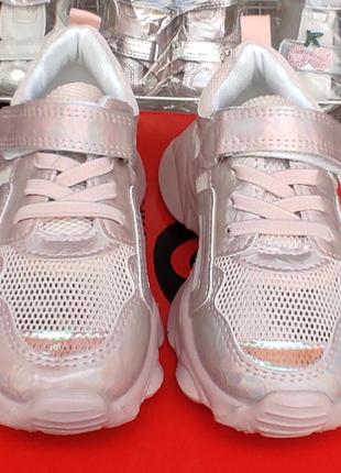 Розовые летние кроссовки для девочки на платформе сетка маломер6 фото