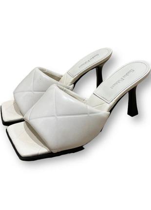 Женские кожаные сабо бежевые шлепанцы на каблуках hz2050-11-2 sasha fabiani 17264 фото