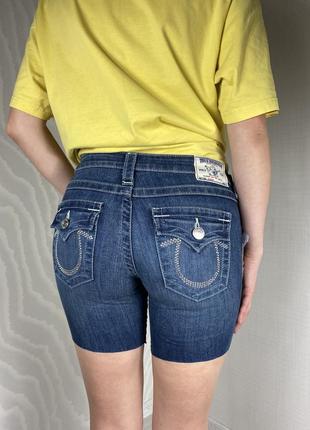 True religion шорты женские со стразами короткие джинсовые с карманами крупным лого