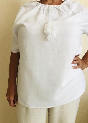 Жіноча вишиванка з коротким рукавом біла льон 58-66р