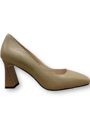 Жіночі повсякденні класичні шкіряні туфлі бежеві на підборах чарочка h2058-a503-s1273 brokolli 2218