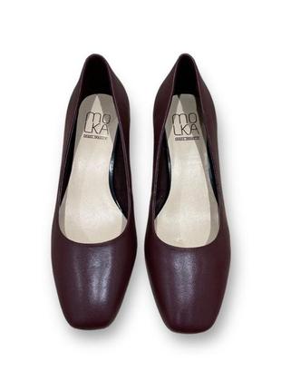 Женские классические кожаные туфли на устойчивом каблуке бордовые офисные лодочки1f2348-0117-c1179a molka 18195 фото