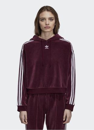 Adidas женское укороченное велюровое худи1 фото