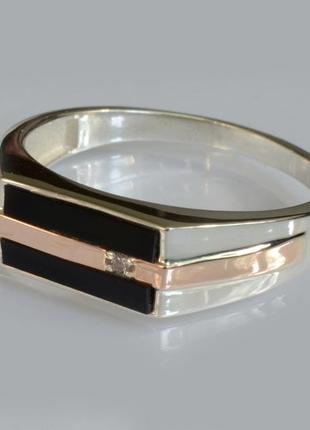 Серебряное кольцо - печатка с золотыми пластинами1 фото