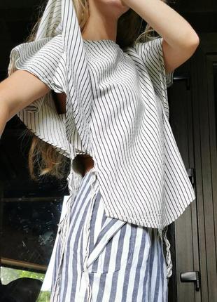 Лляна блуза в смужку mango льон3 фото