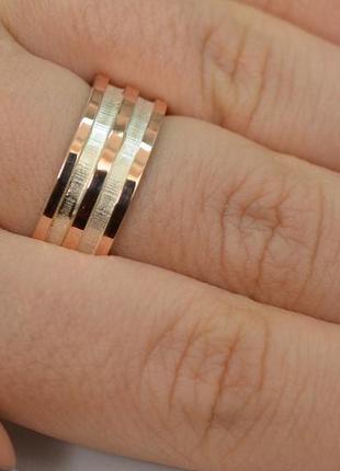 Обручальные парные кольца серебряные с золотыми пластинами (пара колец)3 фото
