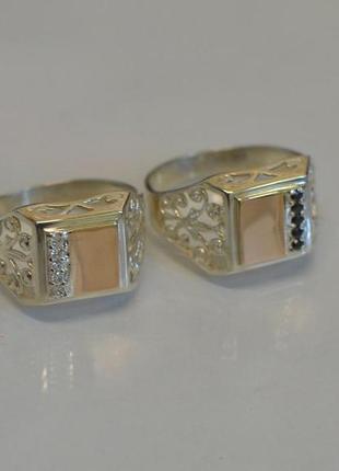 Серебряная печатка кольцо з золотом5 фото