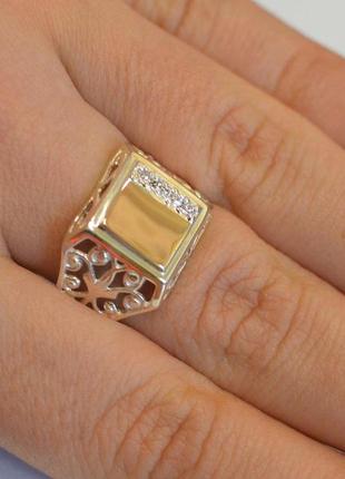 Серебряная печатка кольцо з золотом3 фото