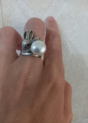 Шикарный 925 серебро серебряный перстень кольцо кролик зайчик жемчуг гранат шпинель ручная работа